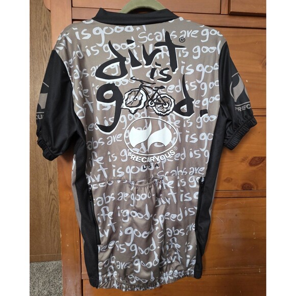Precaryous Cycling Jersey Mens L Dirt Is Good Brown Black Zip - Picture 4 of 13